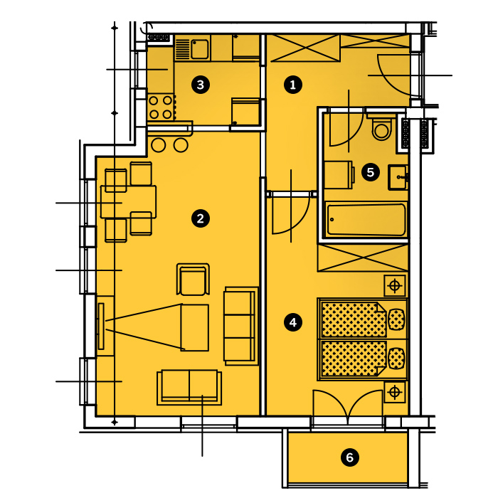 Stan Stan br. 3 - 55m2, 2 sobe